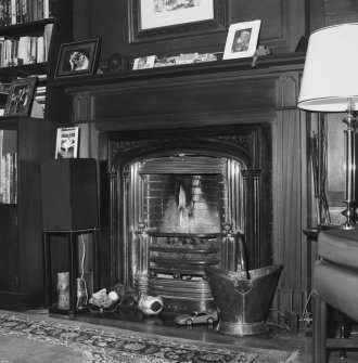 Interior. Detail of 1st floor vaulted gallery fireplace