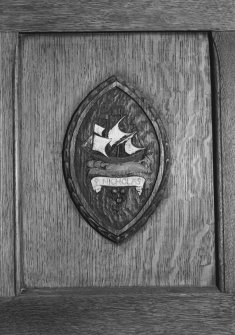 All Saints Episcopal Church, interior.  Main hall, detail of vesica in panelling.