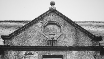 Detail of pediment on South side of house.