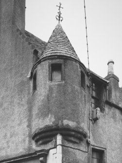Detail of angle turret on S-E corner of 1 High Shore and Carmelite Street..
