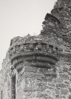 Detail of corbelled turret on South-East angle of South range.