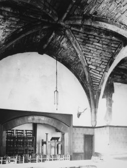 Towie Barclay Castle. Interior.
View of vaulting and fireplace in Great Hall.