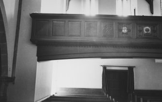 Aberdeen, Broad Street, Greyfriars Church.
Detail of gallery with panels (heraldic?).