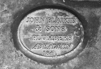 Aberdeen, 5 Castle Street, Clydesdale Bank.
Detail of John Blaikies and Sons Plumbers plate, on roof of Bank.
