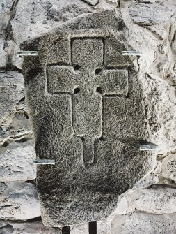 Photograph of cross-incised stone, now in St Machar's Cathedral.