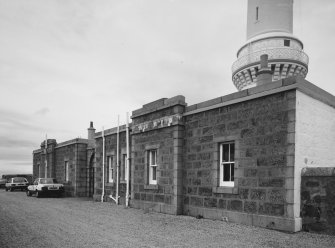 Aberdeen, Greyhope Road, Girdleness Lighthouse.
View of frontage to lighthouse compound from South-West, incorporating two keepers' houses. Dated 6 May 1992.