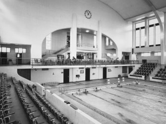 Aberdeen, Justice Mill Lane, Bon Accord Baths, interior.
View of pool area showing cafeteria from South-West.