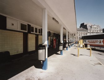 Aberdeen, Guild Street, Bus Station
Detailed view from south along bays of east side of bus station, showing re-inforced concrete canopy, and tiled walls