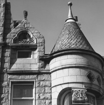 Aberdeen, 50 Queen's Road.
General view of turret and window pediment on facade.
