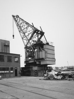 Aberdeen, York Place, Hall Russell Shipyard.
General view from North of quayside crane on West side of building hall. Crane was made by Sir William Arrol and company of Glasgow in 1930. (SWL 65 tons at 75 ft radius, 45 tons at 84 ft radius).