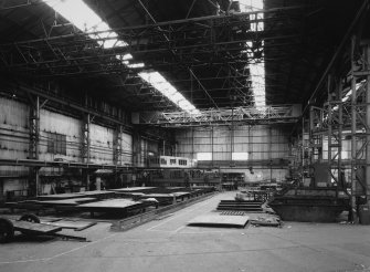 Aberdeen, York Place, Hall Russell Shipyard.
General view from South of No.1 bay of plater's shop. To left is large profile flame cutter made by Hancock and Co. of Slough, England. (Overall length 32m and 12m wide, with four burners).