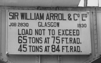 Aberdeen, York Place, Hall Russell Shipyard.
Detail of nameplate on quayside crane. Located on West side of building hall.