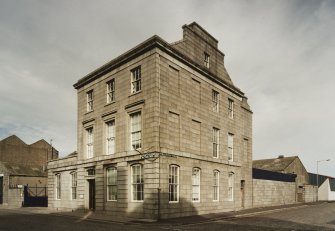 View from SE of SE corner of building, with Waterloo Quay (left) and Wellington Street (right)