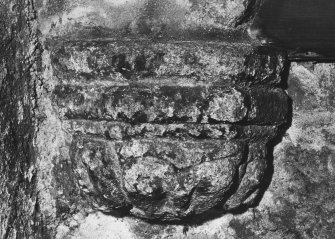 Aberdeen, North and East Church of St Nicholas, Crypt, interior
Detail of carved corbel in South West corner of South compartment.