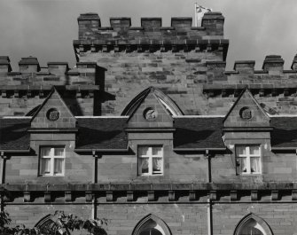 Inveraray Castle.
View of South-West facade, detail of dormer windows.