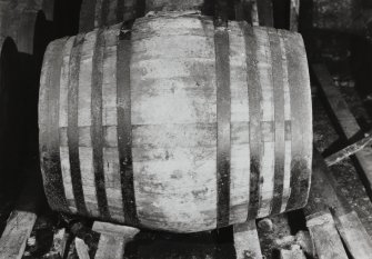 Ardbeg Distillery, Bonded Warehouse.
View of specimen 'puncheon' cask (110 to 140 gals).