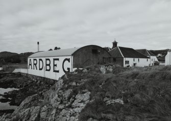 Ardbeg Distillery
View from E of S (seaward) side of distillery, showing bonded warehouse bearing the name 'ARDBEG' in large letters, designed to catch the eye of passing ferry passengers