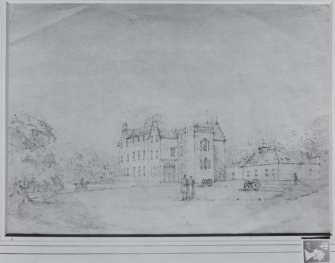 Islay House, Islay.
Photographic copy of sketch of house from South with postage stamp at side for scale.
Pencil.