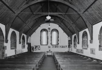 Interior. Nave from N showing roof structure