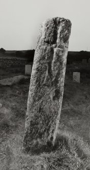 Jura, Tarbert, Cill Chalium Chille.
General view of West face of standing stone with incised cross.