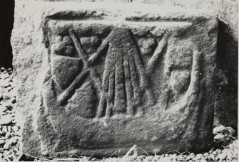 View of detail of graveslab from Old Parish Church, Kilchenzie.