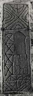 Kilberry, carved-stone shelter.
General view of geometrically ornamented stone.