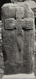 Keills Chapel, Early Christian Cross.
General view of Early Christian Cross slab in daylight.