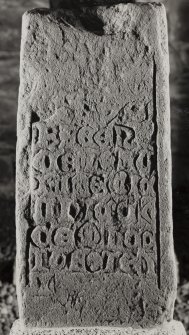 Keills Chapel,  West Highland stone.
View of fragment of West Highland cross-shaft with flash.