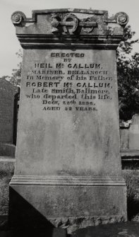 Kilmartin Churchyard.
View of headstone of Robert McCallum, 1838.