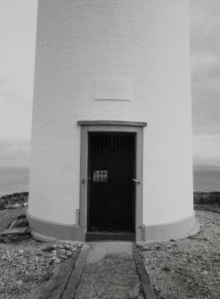 Islay, Rudh A' Mhail, Rhuvaal Lighthouse
Detailed view from SW of entrance to lighthouse tower, with commemorative plaque above