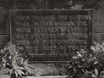 Mull, Torosay Castle. 
Detail of memorial wall plaque for Murray Guthrie.