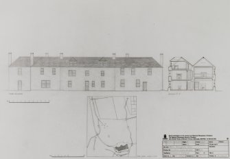 Mull, Pennyghael House.
Photographic copy of site, South elevation and section.
Insc: 'Mull, Pennyghael House' 'Elevation, section, site plan' 'Threatened Buildings' 'Sheet 2 of 2'.