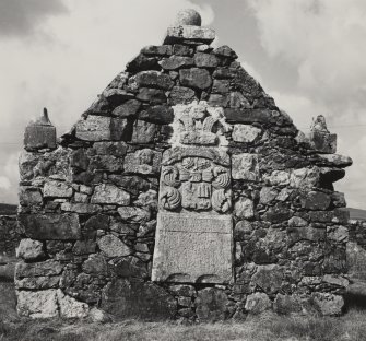 Mull, Pennygown Chapel.
View of MacLean monument in wall.