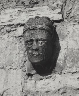 Mull, Torosay Castle.
View of carved head in South East garden wall.