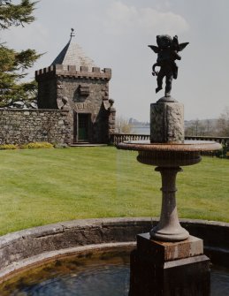 Mull, Torosay Castle.
View of fountain and North garden pavilion from South West.