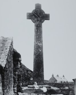Oronsay Priory, Great Cross.
General view from West showing interlace and Christ crucified.