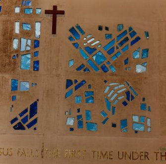 Interior
Detail of stained glass on North wall.