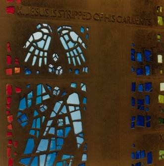 Interior
Detail of stained glass on South wall.