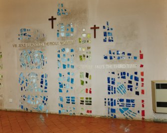Interior
Detail of stained glass on North wall.