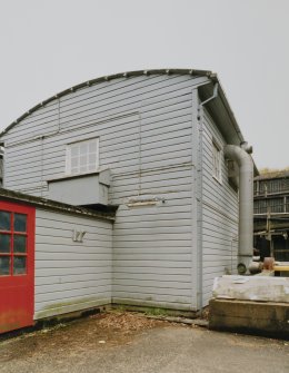 Exterior view of AC2 'C' house (NG separation and storage house),from NE surrounded by Chilworth Mound, with lightning conductor (right)