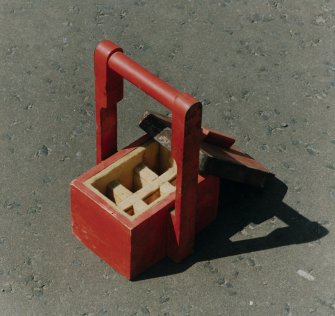 Detail of example of Nitroglycerine sample box, with soft-lined compartments for the safe transport of Nitroglycerine samples throughout the site