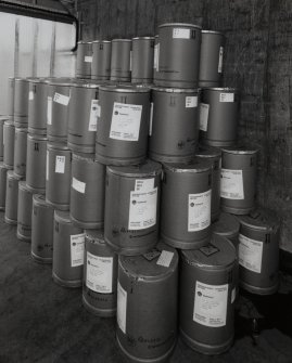 View of typical fibre-board drums used to package PETN for export