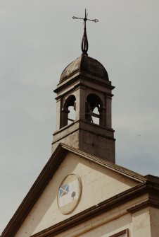 View from north east of pediment with heraldic plaque and bellcote