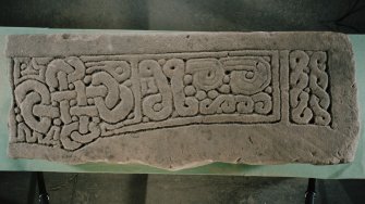 Carved sandstone lintel, from Great Cumbrae Island, Mid Kirkton.