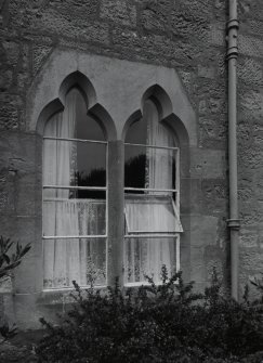 Detail of ground floor gothic mullioned window on E elevation