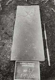 View of flatstone.  Inscription destroyed.
Largs Parish Churchyard no 47
