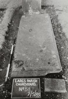 View of ledger with illegible inscription.
Largs Parish Churchyard No 58.