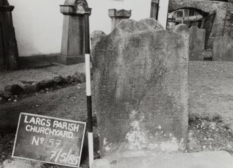 View of headstone commemorating Mary Crooks (d. 1802), wife of Baily John Paterson, innkeeper in Largs.
Largs Parish Churchyard No 57.