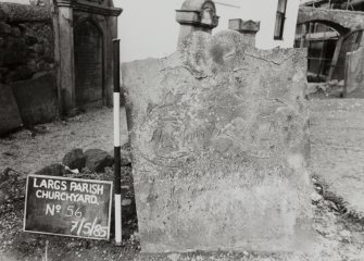 View of headstone commemorating John Cochrane (d. 1803) and Agnes Black (d. 1805).
Largs Parish Churchyard No 56.