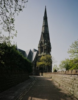 View from N showing main approach and spire